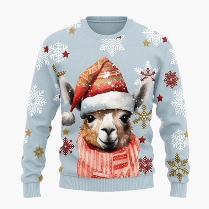 Unisex Weihnachtspullover Lama mit Sonnenbrille Lustiger Ugly Christmas Sweater