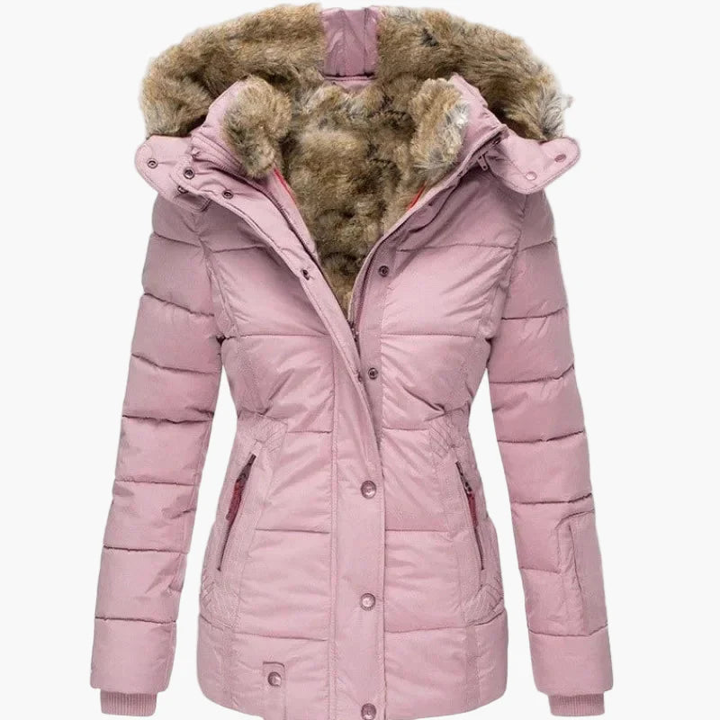 Women's winter jacket with hood and fur collar – fashionable quilted jacket for cold days