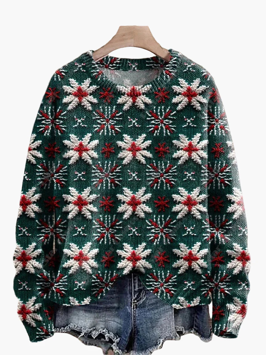 Women's Christmas Sweater with Embroidery – Cute Winter Festive Sweater