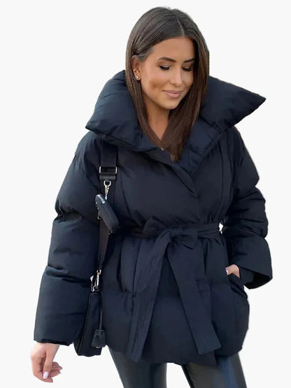 Women's winter quilted jacket with belt – fashionable, warm jacket for everyday & city use