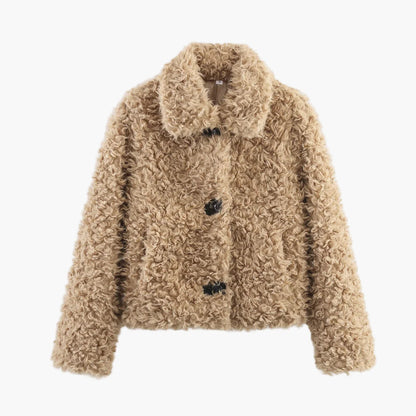 Women's Teddy Fur Short Jacket Vintage Look – Fashionable Transitional Jacket for Everyday & Leisure