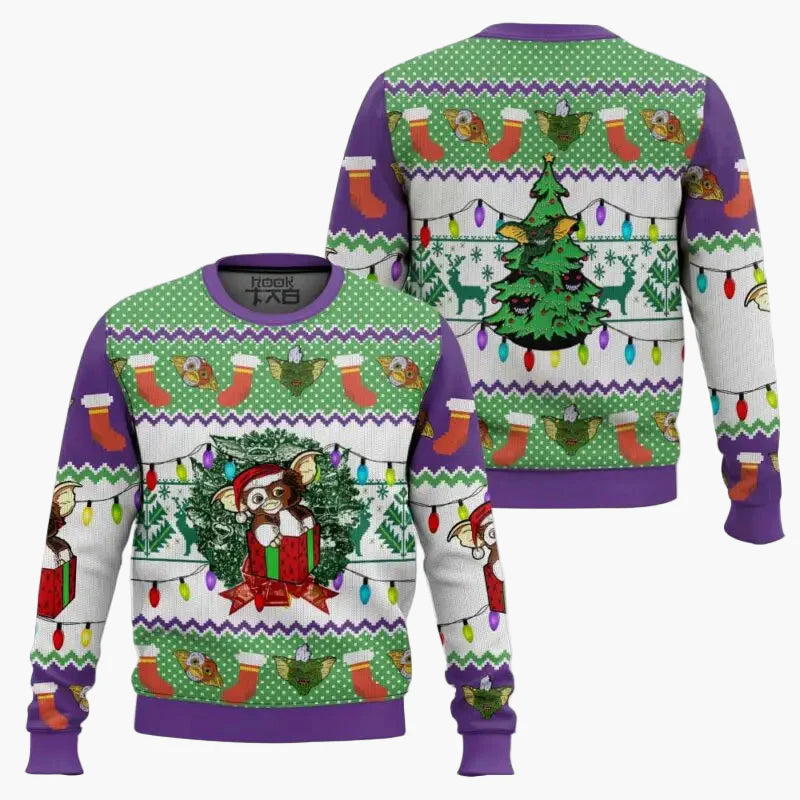 Herren Gremlins Weihnachtspullover – Lustiger Ugly Christmas Sweater mit Gizmo-Motiv
