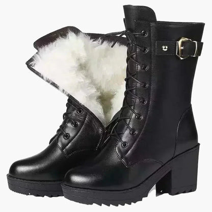 Damen Winter Stiefeletten mit Absatz und Schnürung – Warm Gefütterte Fashion Boots