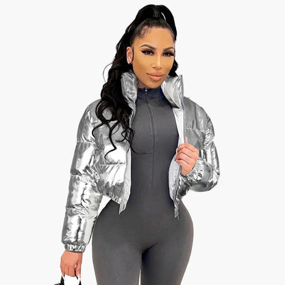 Damen Glänzende Kurze Steppjacke – Modische Trendjacke für Alltag und Ausgehen