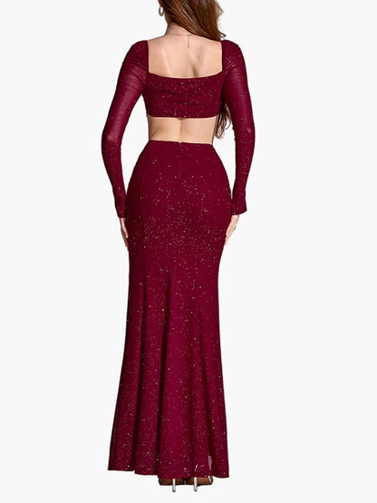 Damen Abendkleid Elegant Langarm mit Schlitz – Perfekt für festliche Anlässe & Gala