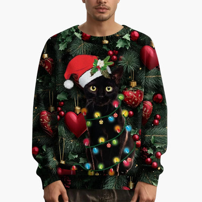 Herren Weihnachts-Sweatshirt mit Katzenmotiv und festlichem Print – Lustiges Pullover für die Feiertage