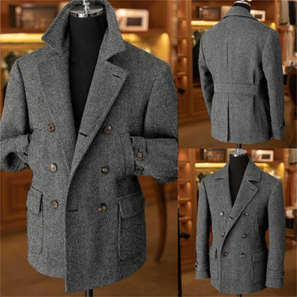 Herren Doppelreihiger Vintage Business Blazer – Klassischer Hahnentritt Look für Büro & festliche Anlässe
