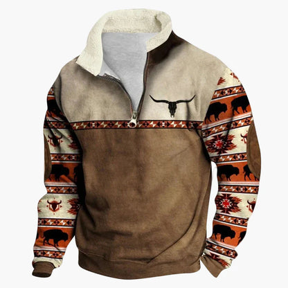 Herren Vintage Western Pullover mit Ethno-Muster – Outdoor & Freizeit
