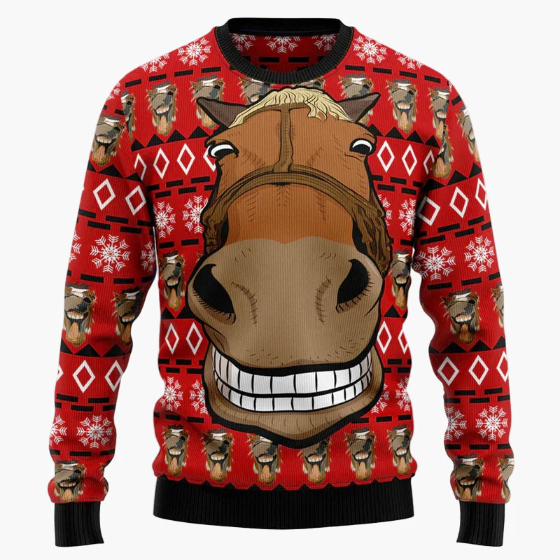 Men's & Women's Funny Horse Head Ugly Christmas Sweater – Christmas Party Knit Pullover