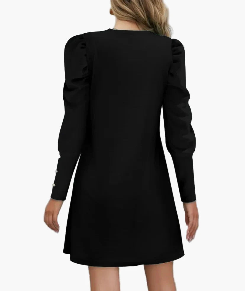 Women's elegant mini dress with puff sleeves and button details – perfect for everyday & special occasions