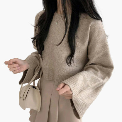 Damen Cropped Pullover mit weitem Ärmel – Modischer Freizeit-Look für Alltag und Büro