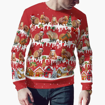 Herren Weihnachts-Sweatshirt mit Capybara-Motiv – Lustiger Winterpullover für festliche Anlässe