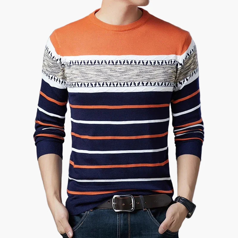 Men's crew neck knitted sweater with modern stripe pattern – Casual & stylish for everyday and leisure