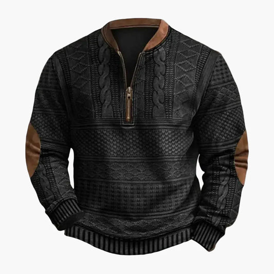 Herren Sweatshirt mit halbem Reißverschluss und Rautenstruktur – Lässiger Outdoor & Sport Pullover für Herbst und Winter