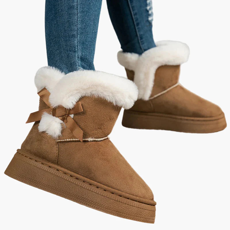 Damen Winter Stiefeletten mit Schleife, Warm Gefüttert, Modische Freizeit Boots