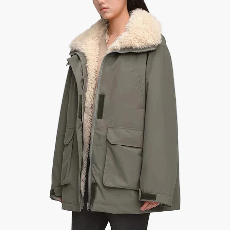 Damen Winter Parka mit Teddykragen – Modischer Oversize Mantel für kalte Tage