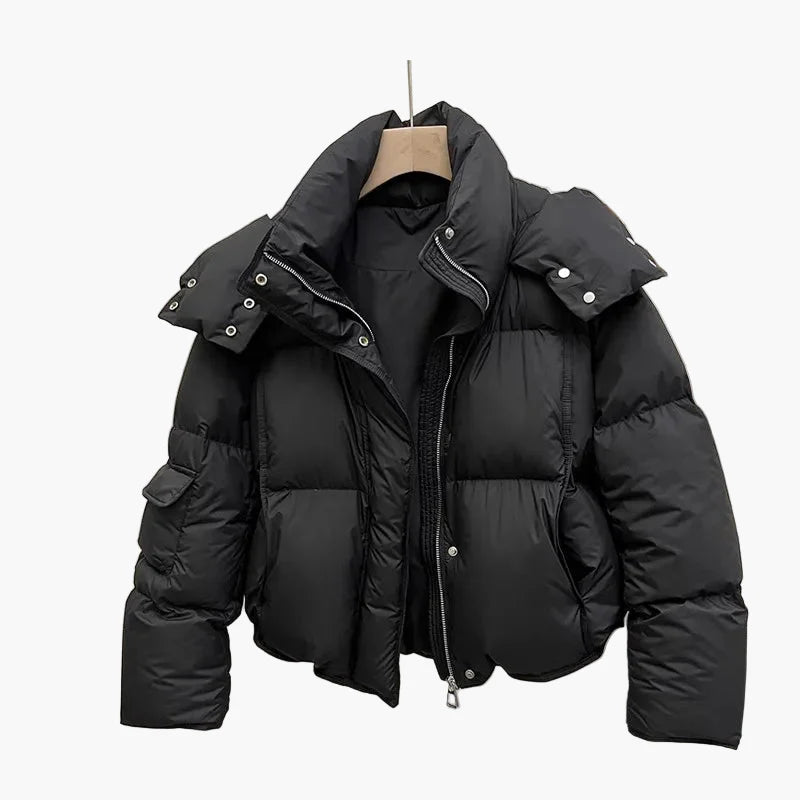 Women's quilted jacket with detachable hood – winter fashion, fashionable style, versatile for everyday and outdoor use