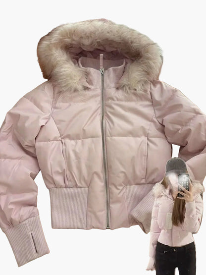 Women's quilted jacket with hood and faux fur collar – fashionable winter jacket, tailored, warm, ideal for everyday and leisure use