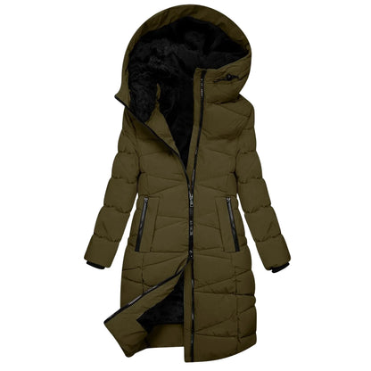 Women's Winter Quilted Long Coat with Hood – Windproof Down Jacket with Zipper, Fashionable & Warm