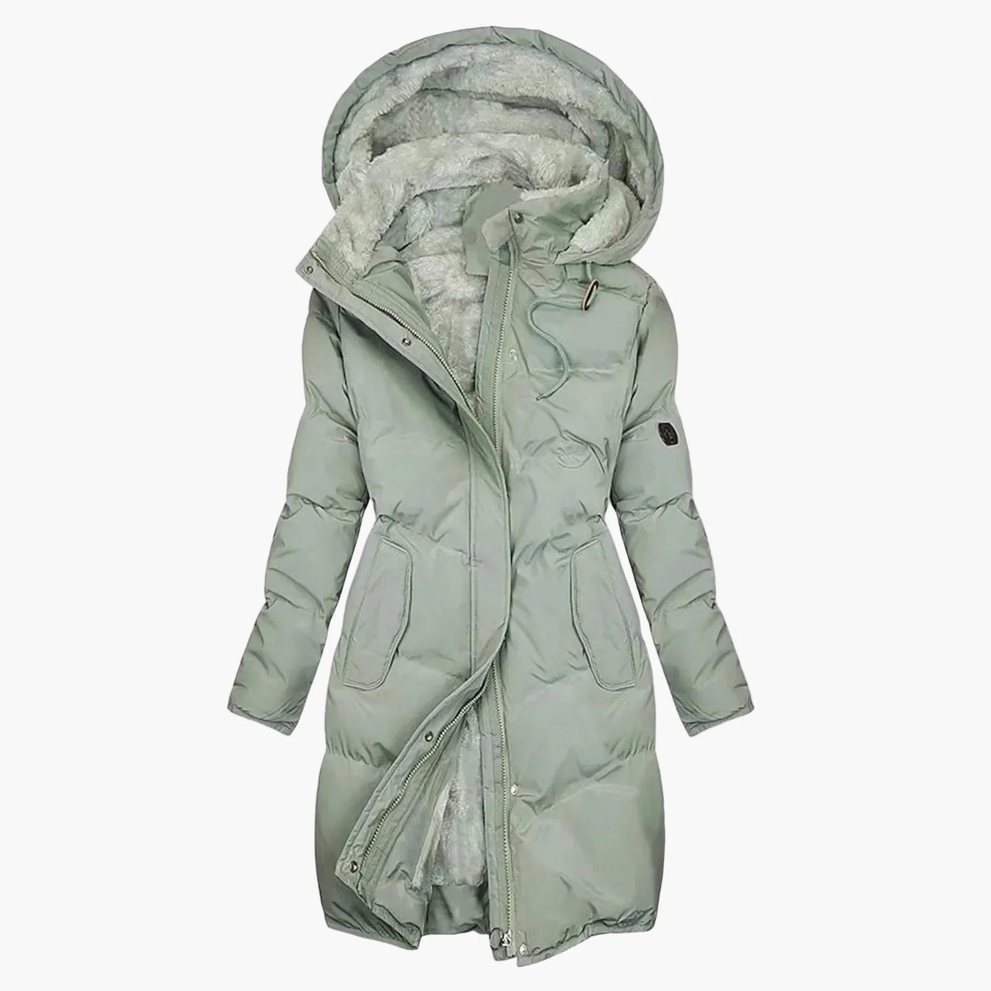 Women's winter coat with hood – Elegant long quilted coat for cold days