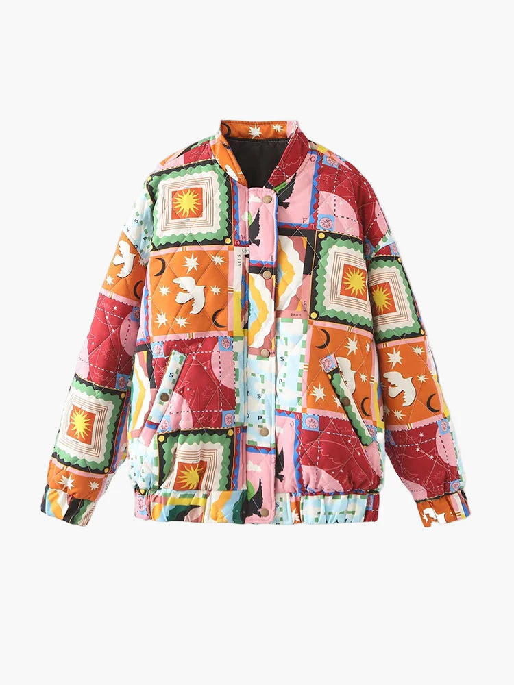 Women's Patchwork Vintage Bomber Jacket – Fashionable Casual Jacket in Retro Style