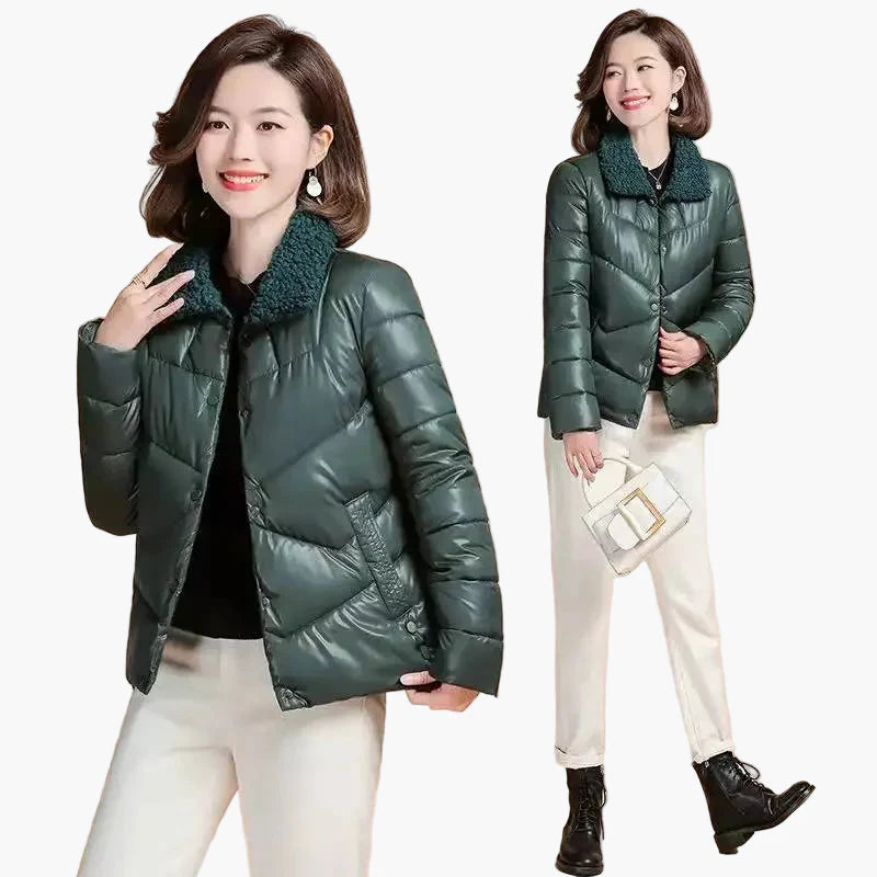 Women's winter quilted jacket with fashionable collar – elegant outdoor jacket for cold days