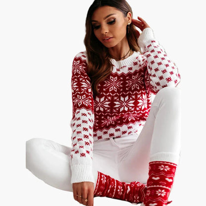 Women's Christmas Sweater with Scandinavian Pattern, Winter Casual Knit Sweater, Festive Fashion