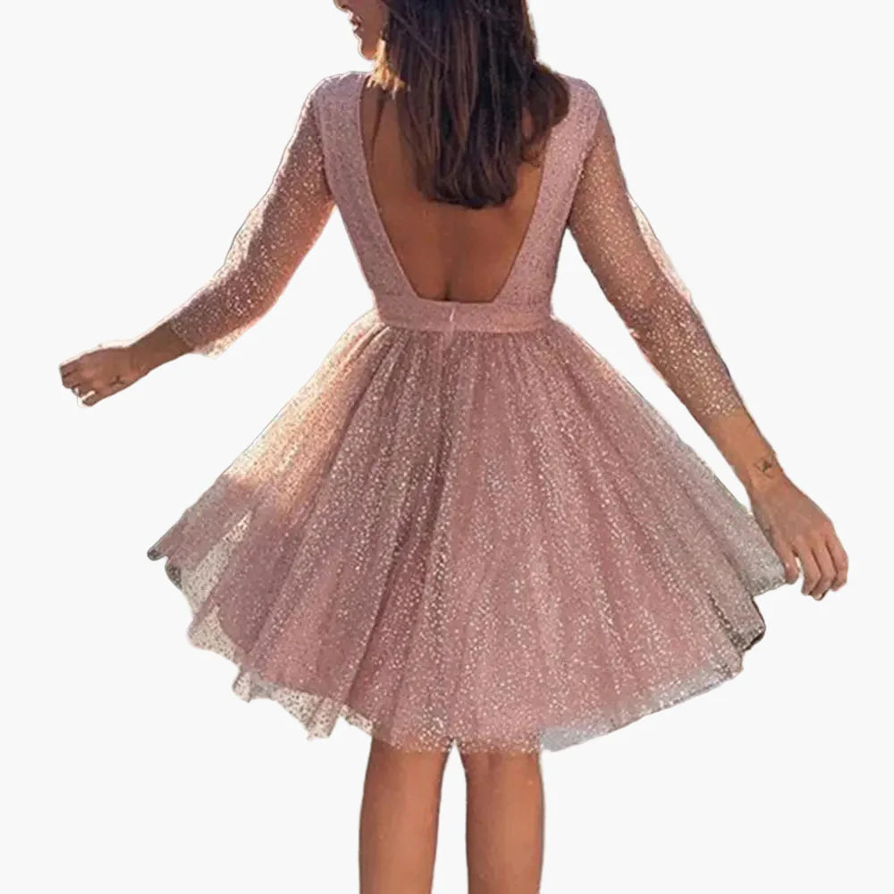 Women's cocktail dress with glitter and 3/4 sleeves for evening events and parties