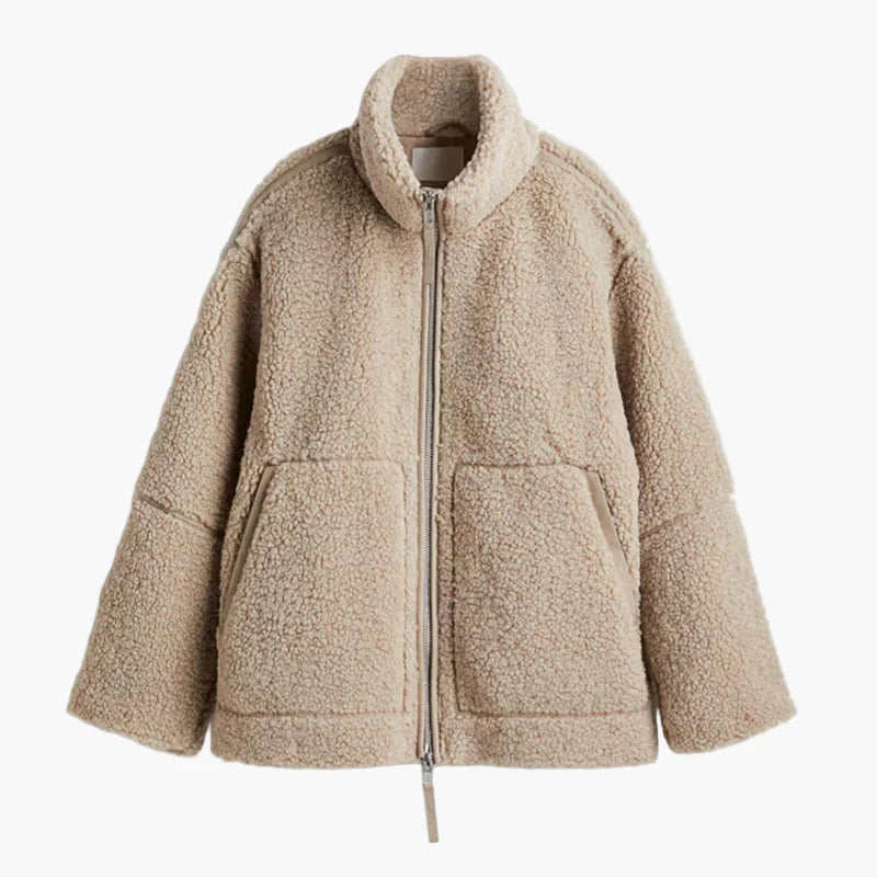 Damen Oversize Teddyjacke mit Reißverschluss – Trendige Winterjacke für Alltag und Freizeit