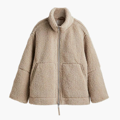 Damen Oversize Teddyjacke mit Reißverschluss – Trendige Winterjacke für Alltag und Freizeit