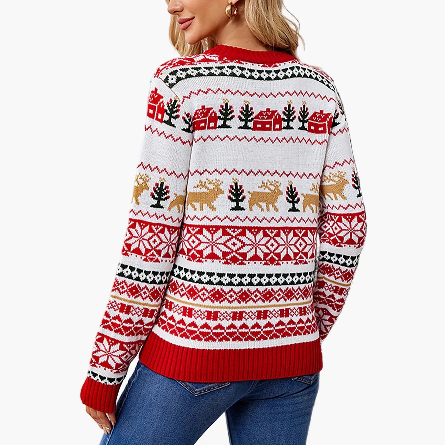 Women's Christmas Sweater Crew Neck Long Sleeve Winter Festive Norwegian Style