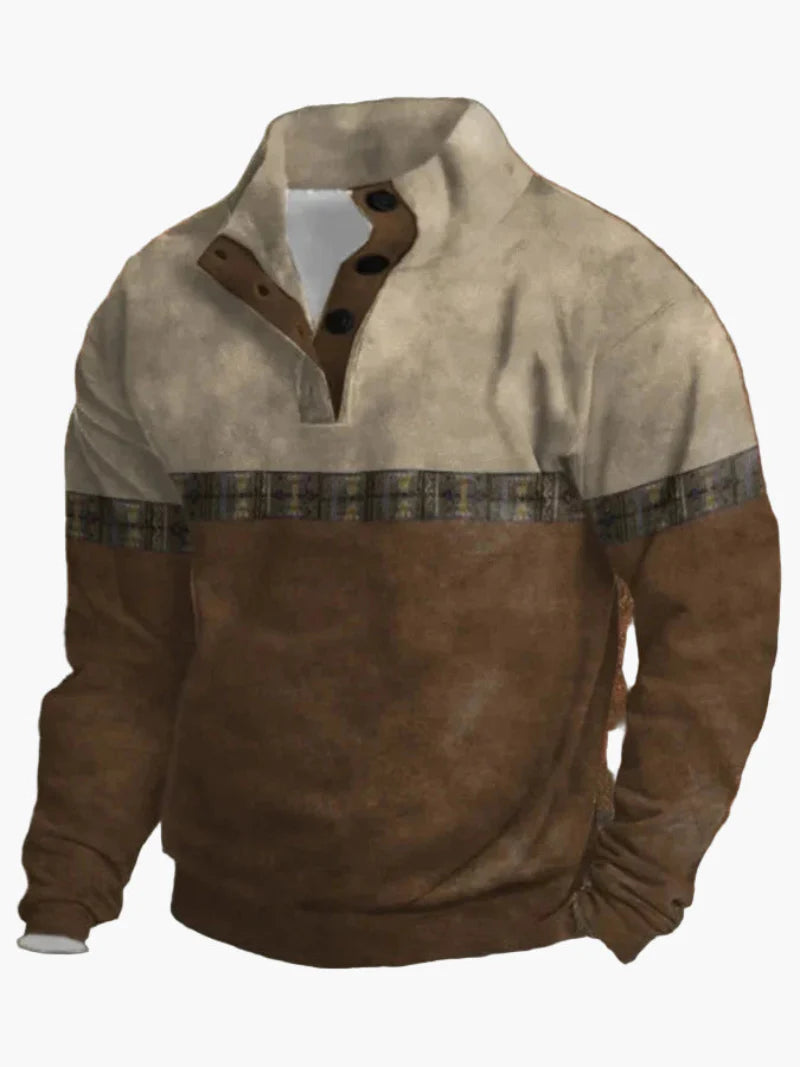 Herren Pullover im Cowboy Western Stil mit Digitaldruck und Stehkragen – Perfekt für Outdoor und Freizeit