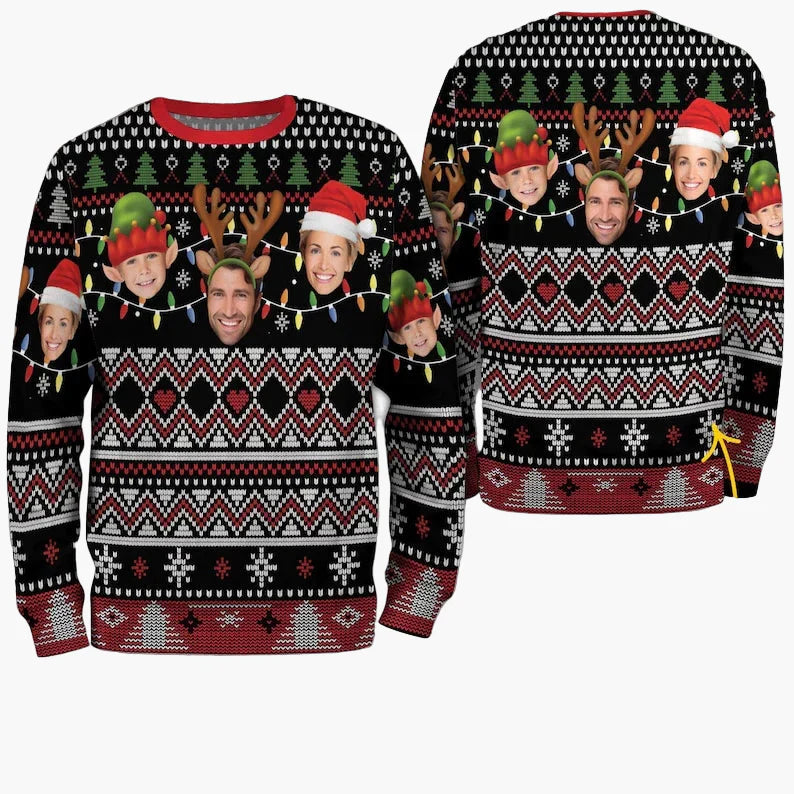 Unisex Ugly Christmas Sweater mit Foto-Print – Lustiger Weihnachts-Pullover für Familie & Freunde