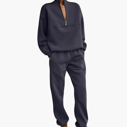 Women's Two-Piece Casual Tracksuit with Stand-Up Collar and Zipper – Casual Set for Everyday and Sports