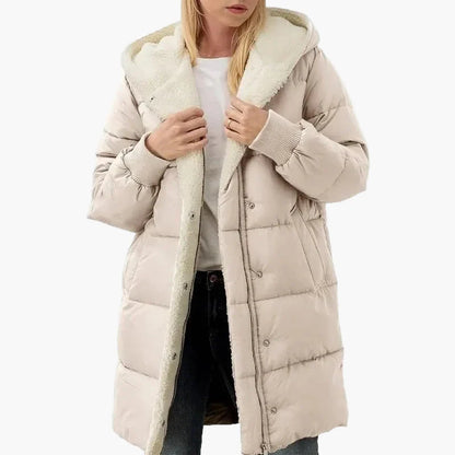 Women's winter quilted coat with hood – long warm casual coat