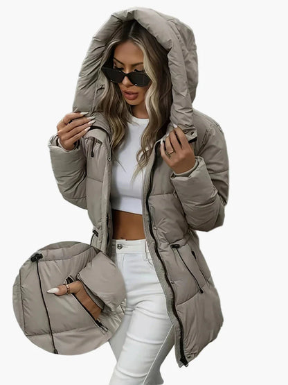 Women's winter quilted jacket with hood, fashionable, warm and versatile for leisure and everyday use