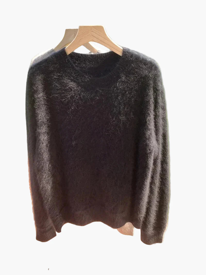 Women's Oversize Sweater with Crew Neck – Casual, Fluffy Knit Sweater for Autumn and Winter