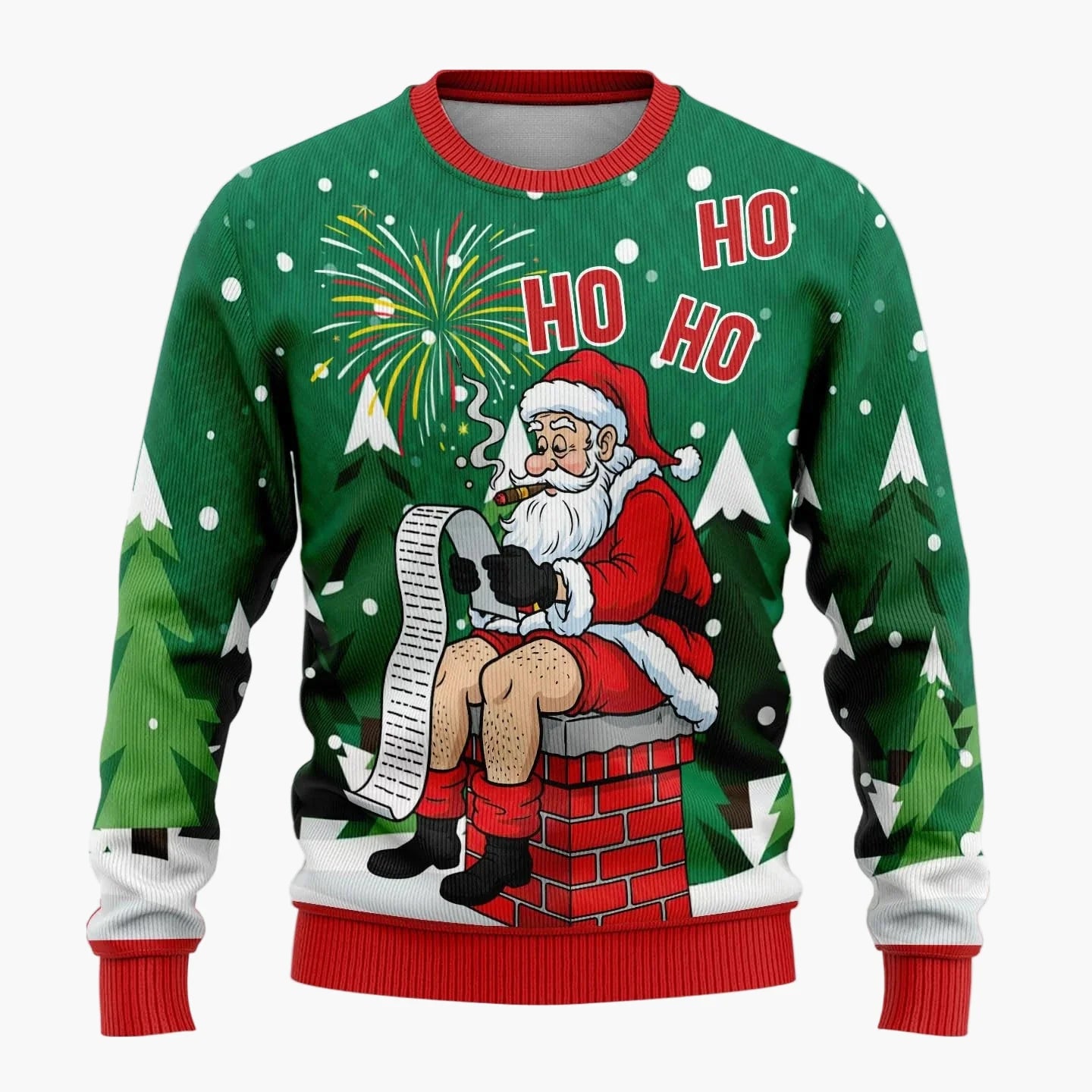 Herren Lustiger Ugly Christmas Sweater – Santa Claus Ho Ho Ho Weihnachtspullover mit frechem Motiv