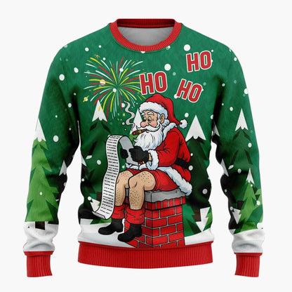 Herren Lustiger Ugly Christmas Sweater – Santa Claus Ho Ho Ho Weihnachtspullover mit frechem Motiv