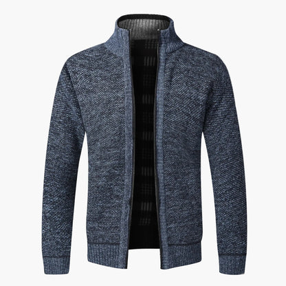 Men's knit cardigan with stand-up collar and checkered lining – fashionable casual jacket
