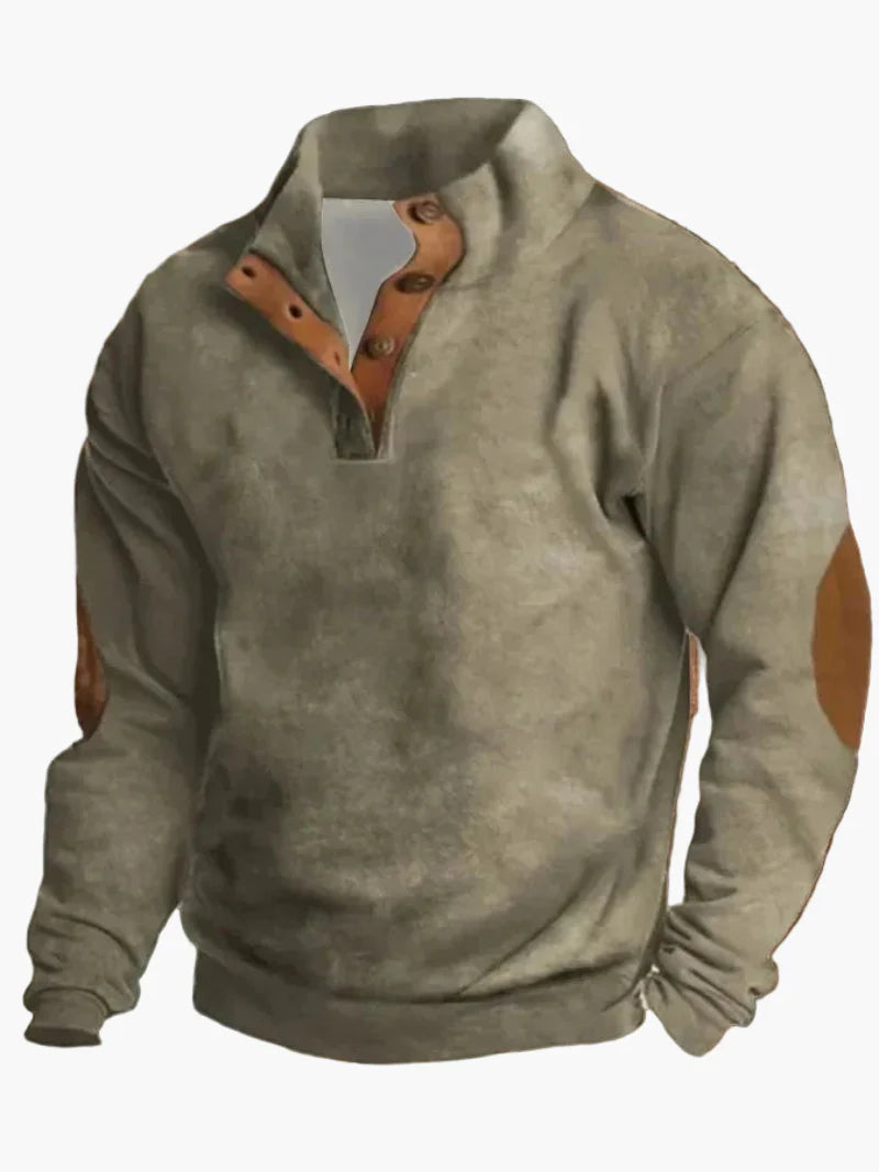 Herren Pullover im Cowboy Western Stil mit Digitaldruck und Stehkragen – Perfekt für Outdoor und Freizeit
