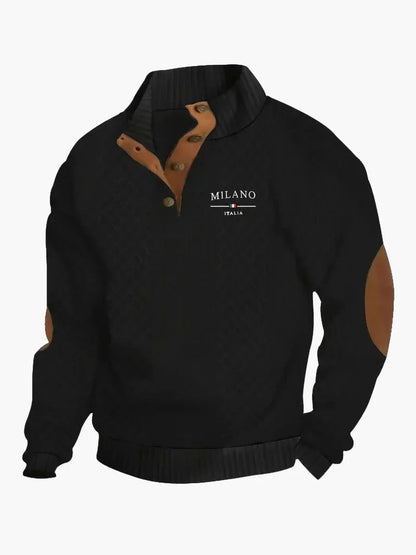 Herren Milano Italia Strickpullover im Vintage-Stil mit Knopfleiste und Ellbogenpatches – Perfekt für Freizeit und Alltag