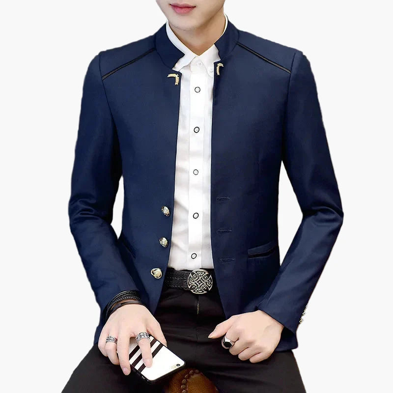 Herren Modernes Blazer Sakko mit Stehkragen – Eleganter Freizeit- und Party-Look