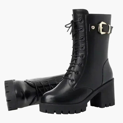 Damen Winter Stiefeletten mit Absatz und Schnürung – Warm Gefütterte Fashion Boots