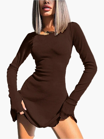 Women's long-sleeve mini dress fitted elegant for everyday and going out