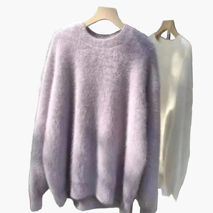Women's Oversize Sweater with Crew Neck – Casual, Fluffy Knit Sweater for Autumn and Winter