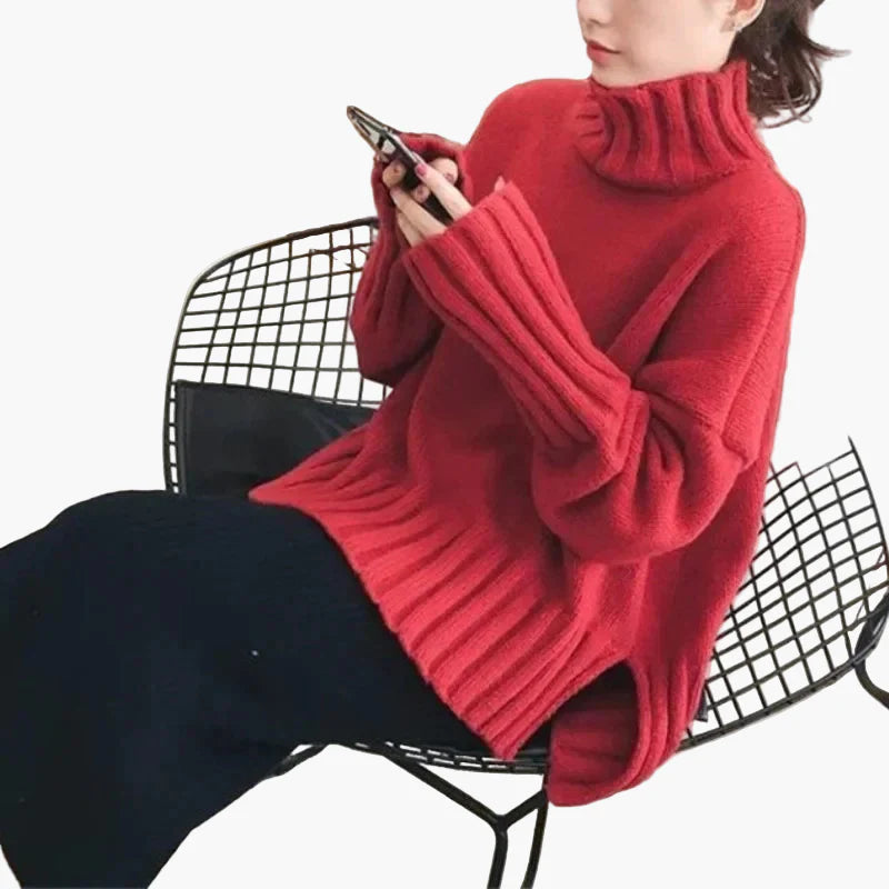 Women's Sweater in Korean Style with Stand-up Collar for Autumn and Winter – Casual Oversize Look