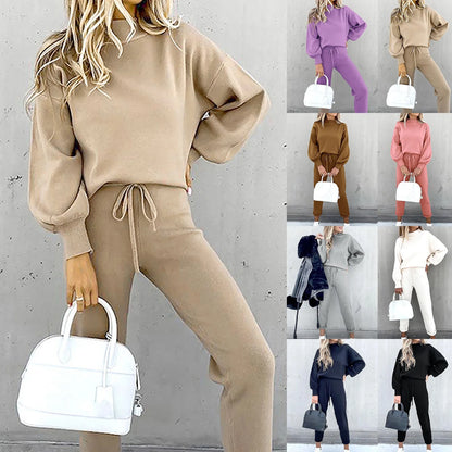 Damen Freizeit Zweiteiler Set – Modisches Lounge Outfit mit Weitbein-Hose und Langarmshirt, Perfekt für Alltag & Streetwear