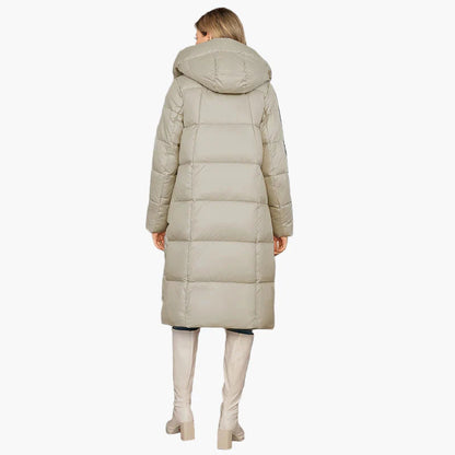 Women's winter quilted coat with hood – fashionable long parka for cold days