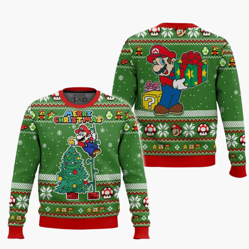 Herren Ugly Christmas Sweater – Retro Gamer Pixel Mario Pullover für Weihnachten & Gaming-Fans